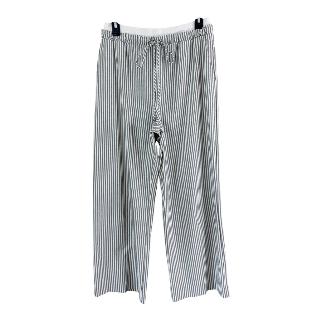 Anthro Maeve Gray/White Striped Cotton Wide Leg Pants Women's Size Small EUC